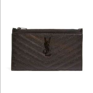 YSL Chevron wallet/card holder. Black leather.